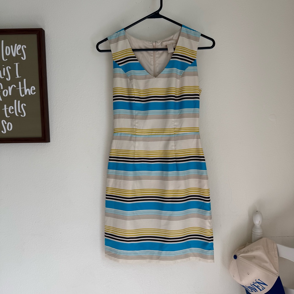 Banana Republic Sleeveless Striped Dress In Blue, Cream And Yellow